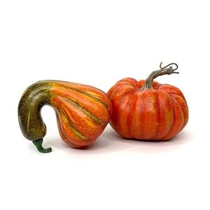 Realistic Orange Green Yellow Faux Pumpkin & Gourd Decor Fall Thanksgiving